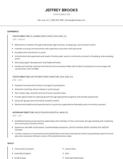 Youth Director Resume