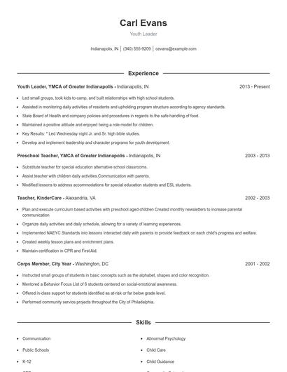 Youth Leader Resume