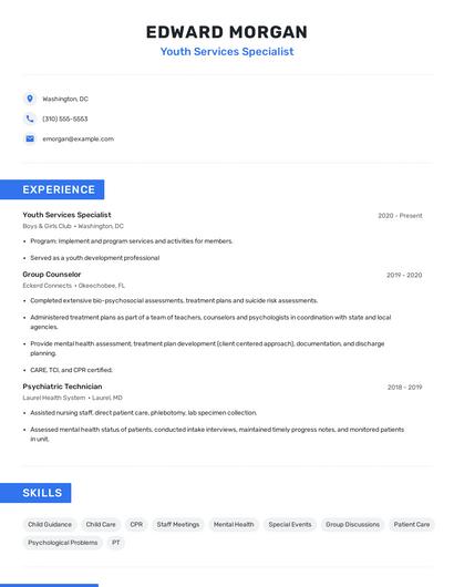 Youth Services Specialist Resume