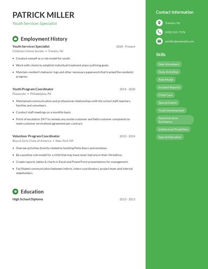Youth Services Specialist Resume