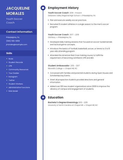 Youth Soccer Coach Resume