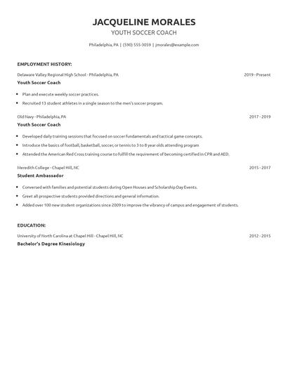 Youth Soccer Coach Resume