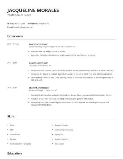 Youth Soccer Coach Resume