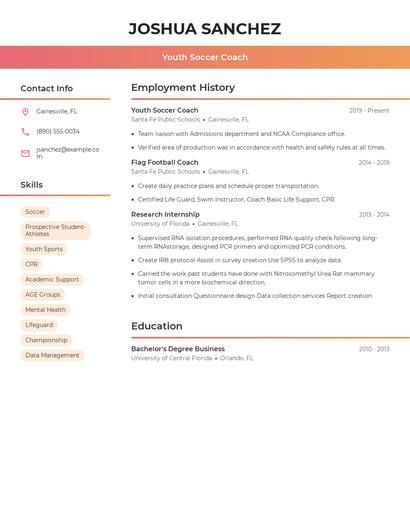 Youth Soccer Coach Resume