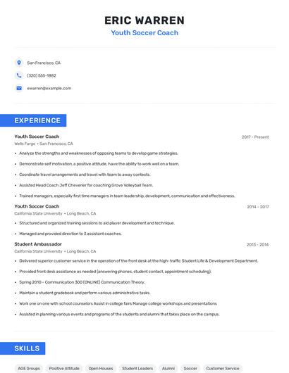 Youth Soccer Coach Resume