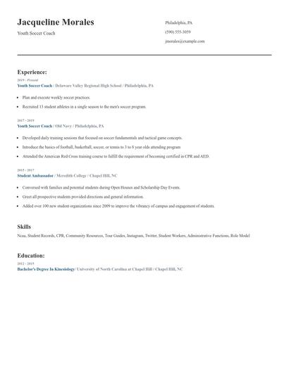 Youth Soccer Coach Resume