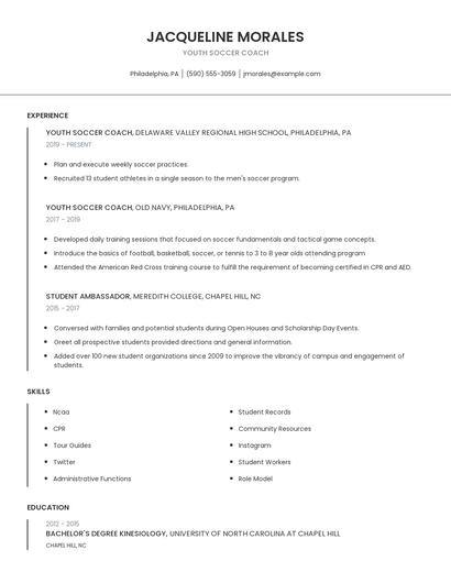 Youth Soccer Coach Resume