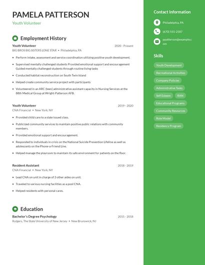 Youth Volunteer Resume