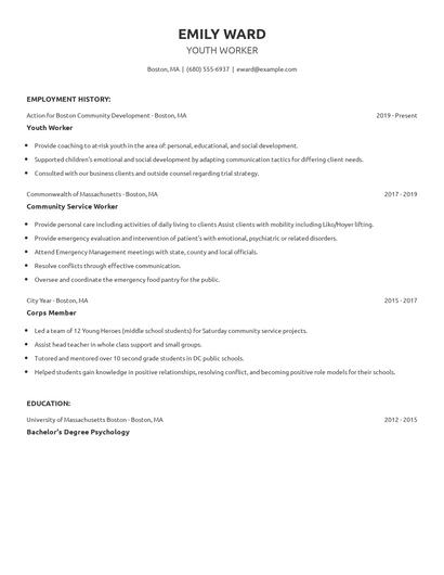 Youth Worker Resume