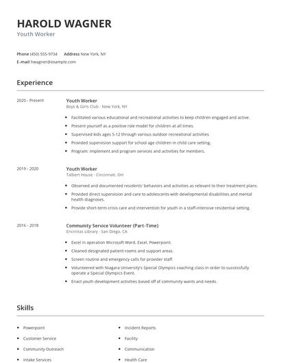 Youth Worker Resume