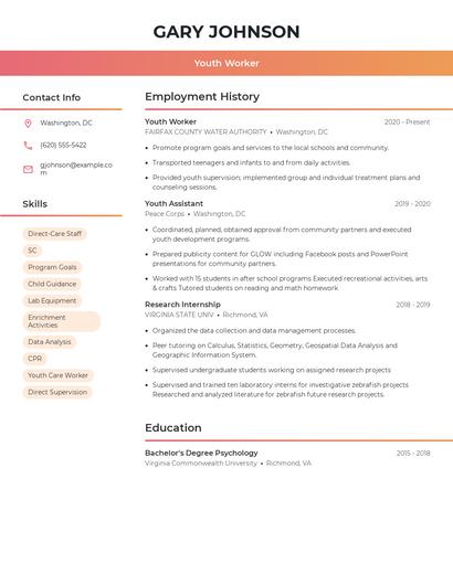 Youth Worker Resume