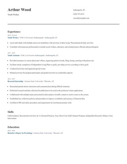 Youth Worker Resume