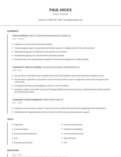 Youth Worker Resume