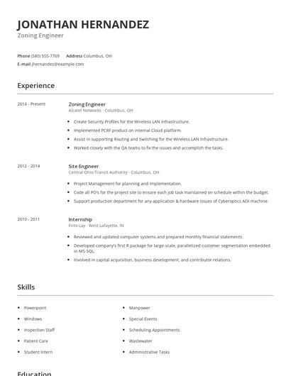 Zoning Engineer Resume