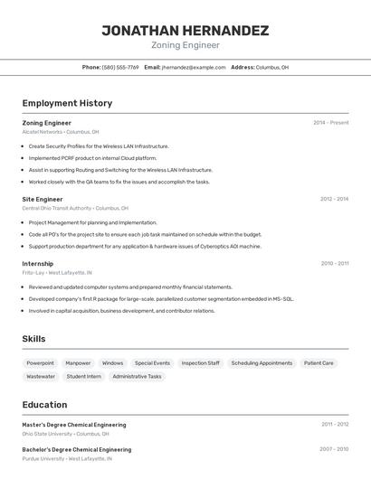 Zoning Engineer Resume