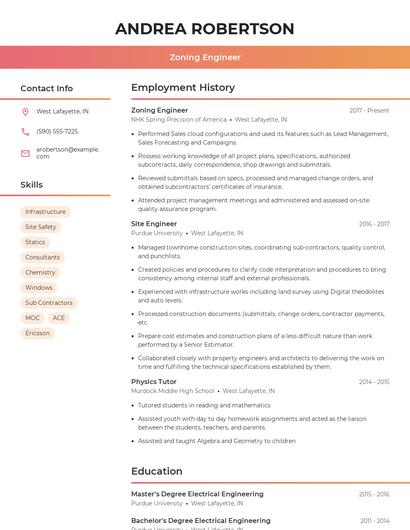 Zoning Engineer Resume