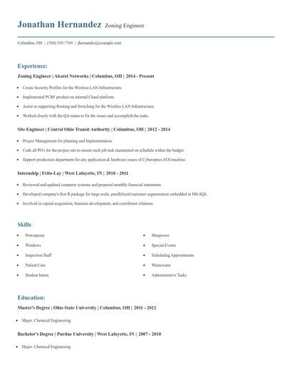 Zoning Engineer Resume