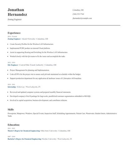 Zoning Engineer Resume