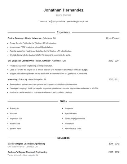 Zoning Engineer Resume
