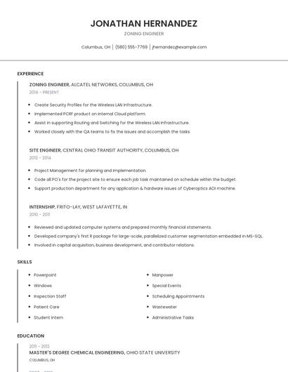 Zoning Engineer Resume