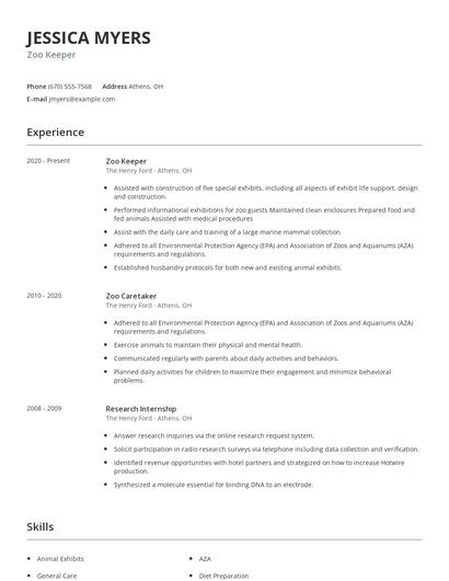 Zoo Keeper Resume