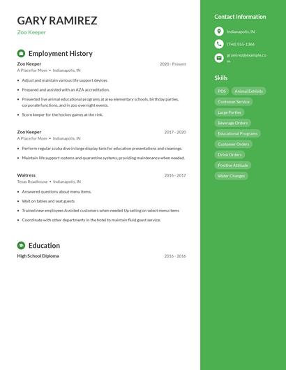 Zoo Keeper Resume