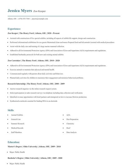 Zoo Keeper Resume