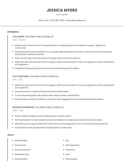 Zoo Keeper Resume