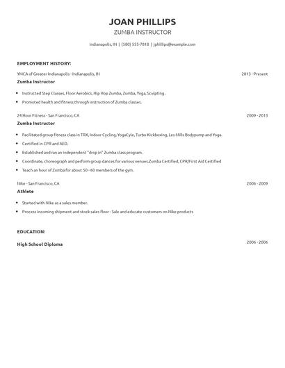 Zumba Instructor Resume