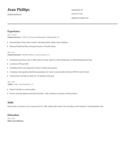 Zumba Instructor Resume