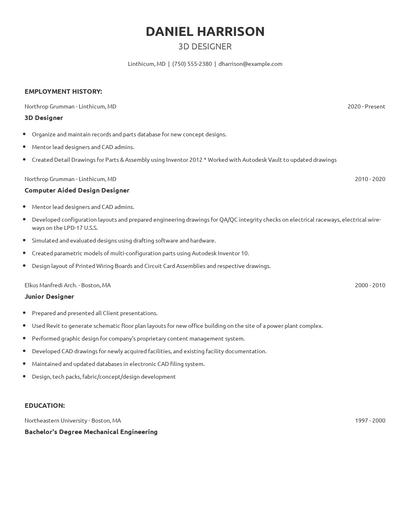 3D Designer Resume