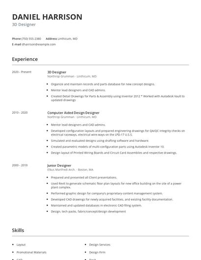 3D Designer Resume