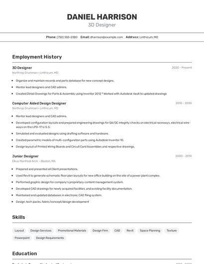 3D Designer Resume