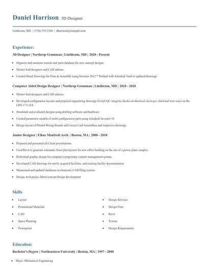 3D Designer Resume