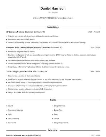 3D Designer Resume