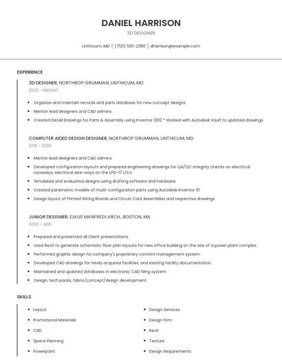 3D Designer Resume