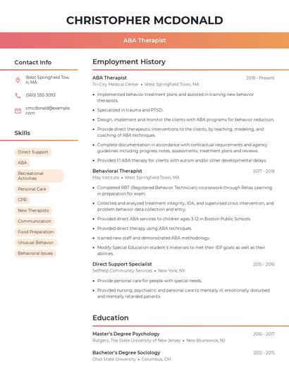 ABA Therapist Resume