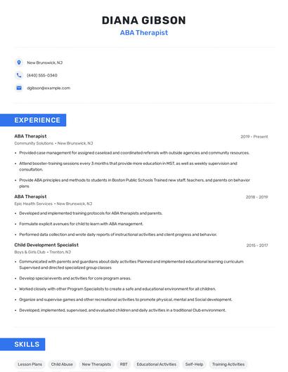 ABA Therapist Resume
