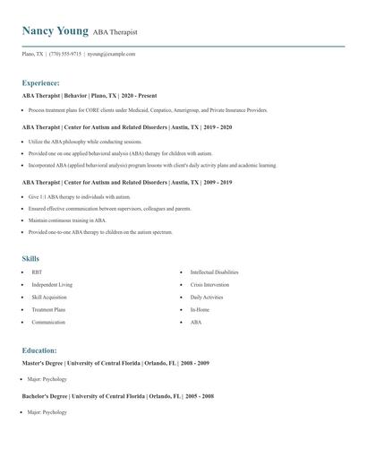 ABA Therapist Resume