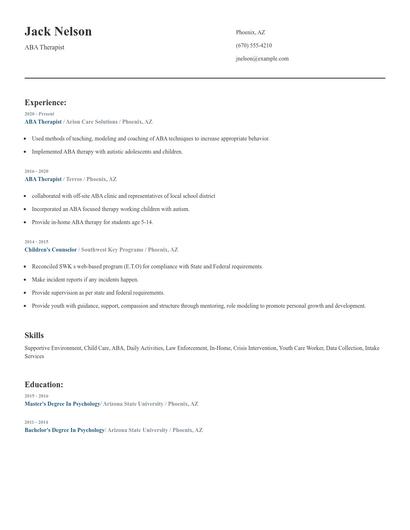 ABA Therapist Resume
