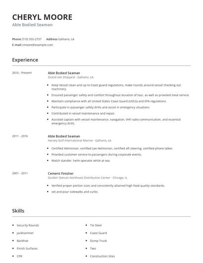 Able Bodied Seaman Resume