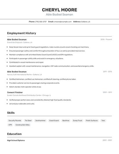 Able Bodied Seaman Resume