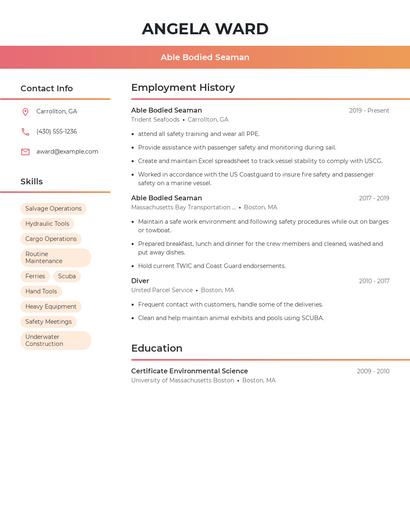 Able Bodied Seaman Resume