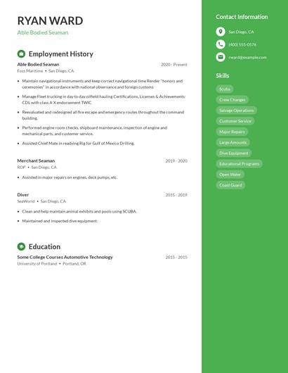 Able Bodied Seaman Resume