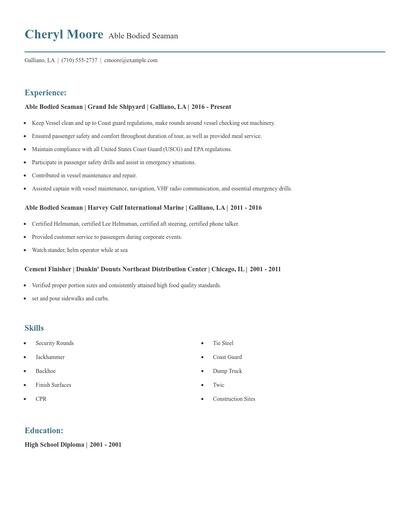 Able Bodied Seaman Resume