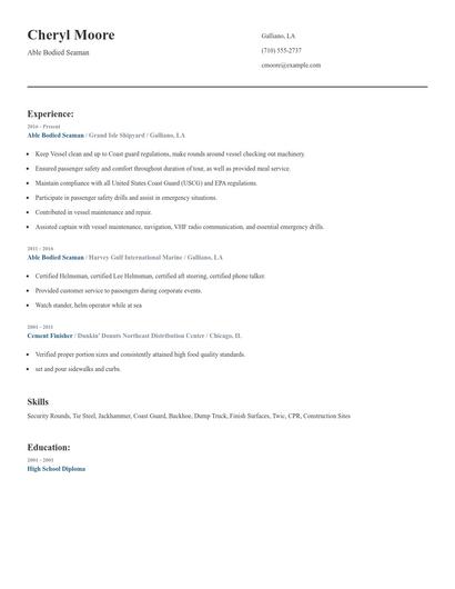 Able Bodied Seaman Resume