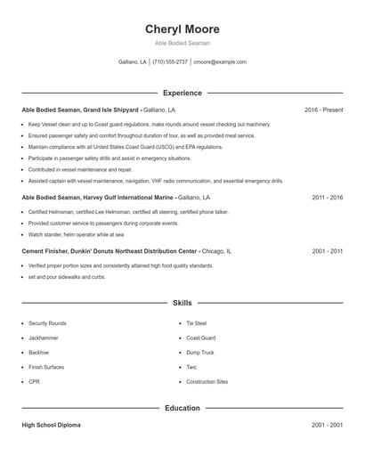 Able Bodied Seaman Resume