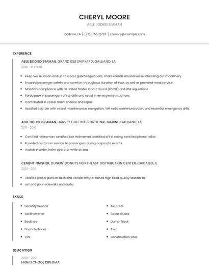 Able Bodied Seaman Resume