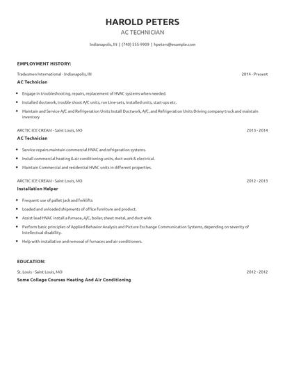 AC Technician Resume