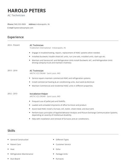 AC Technician Resume